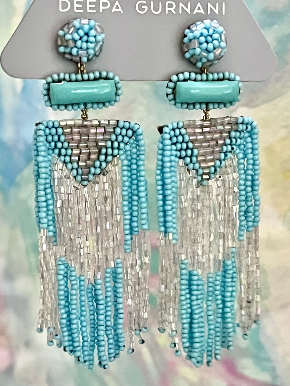 NWT Deepa Gurnani Beaded Fringe Chandeliers - Picture 10 of 17